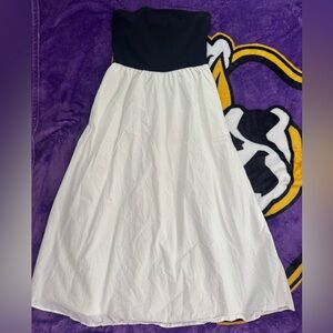 Elegant Black and White Strapless Maxi Dress